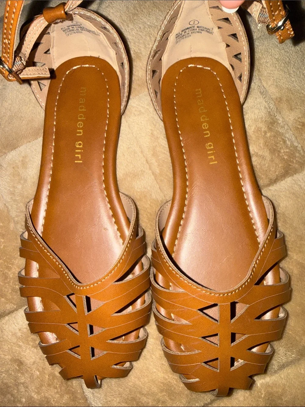 Madden Girl Brown huarache style Cutout Ankle-Strap Flats